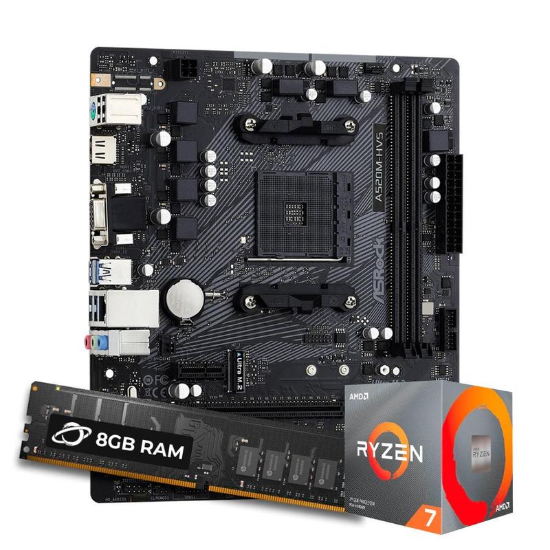Kit Upgrade Processador AMD Ryzen 7 5800X + Placa Mãe ASrock A520M